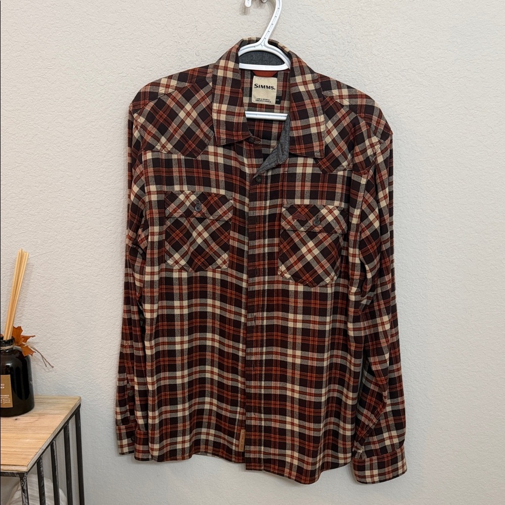 Simms Red and Brown Plaid Shirt